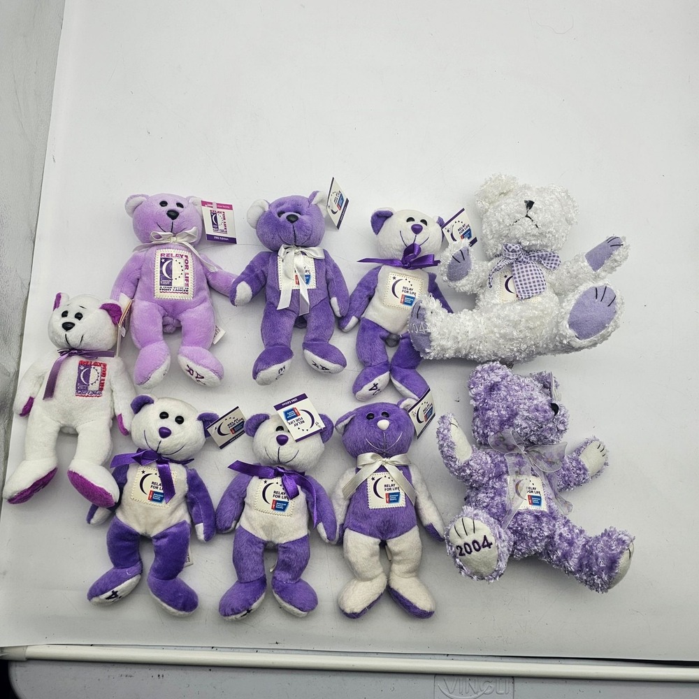 Lot 9 American Cancer Society Relay For Life Teddy Bears 2001-2004 ACS RFL Plush
